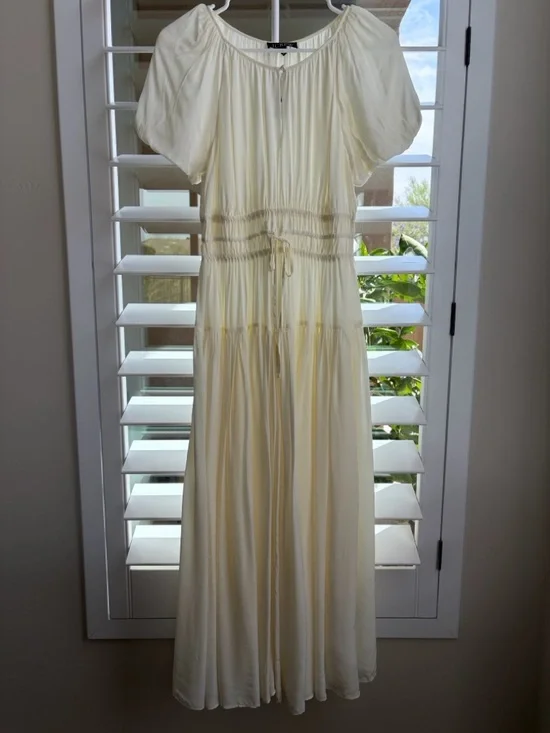 Jcrew Elena dressElegant Cream Maxi Dress with Smocked Waist - Picture 3 of 5